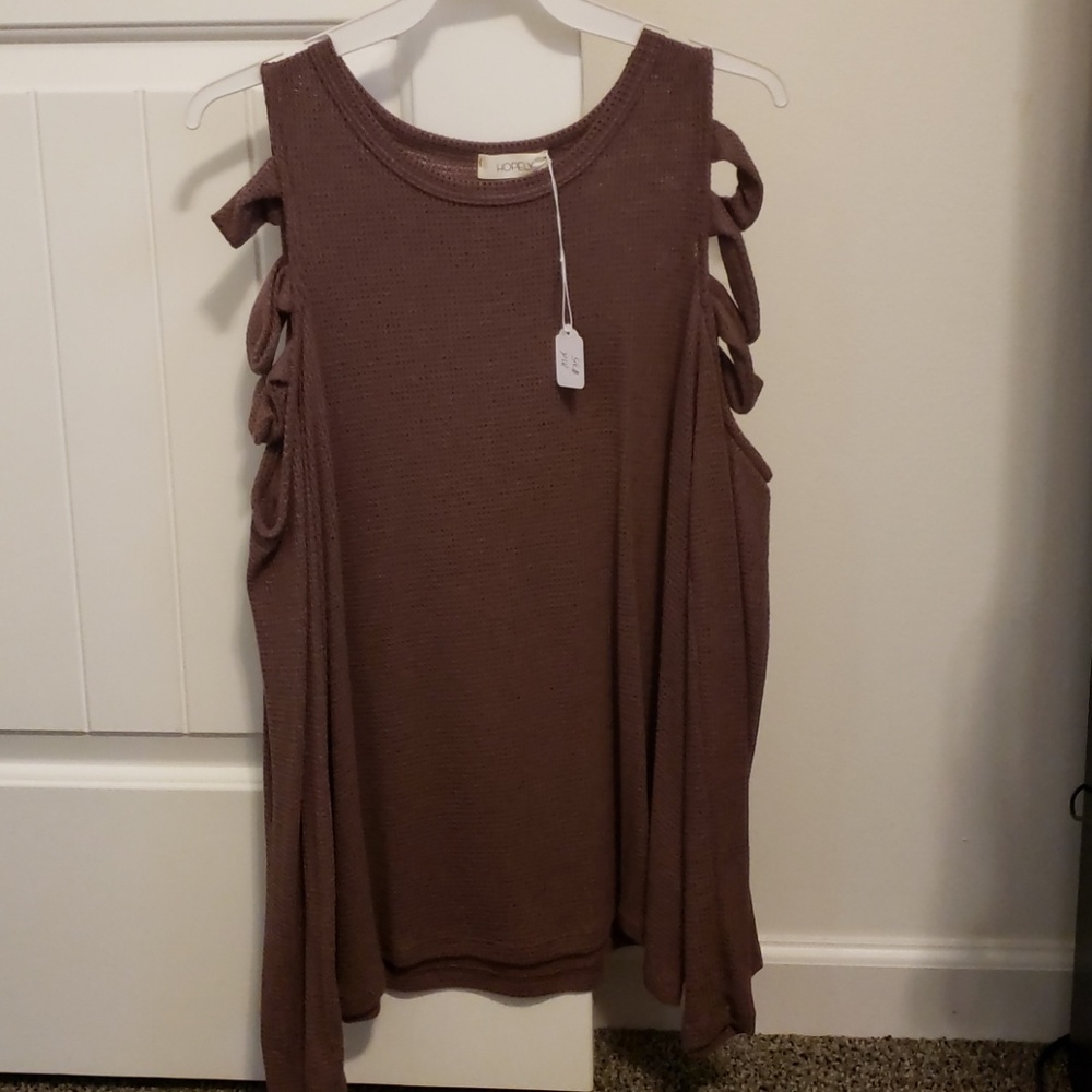 Waffle Knit Cold Shoulder Top